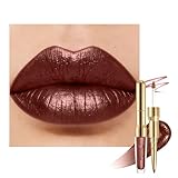 Depuplum Dark Brown Metallic Lipstick and Lip Liner Combo Makeup 2-in-1 Shimmer Glitter Lipsticks for Women Metallic Lip Gloss Waterproof Smudgeproof Long Lasting Lipsticks,GB23 Hollywood
