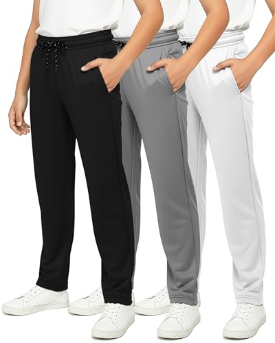Image of Real Essentials 3 Pack: Boys' Mesh Open Bottom Active Sweatpants with Pockets & Drawstring