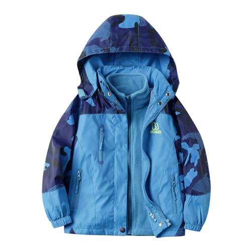 LittleSpring Boys Girls 3 in 1 Jackets with Zipper Pockets Detachable Waterproof Coat and Fleece Jacket