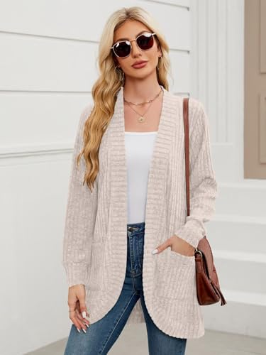 Image of BELAROI Women Plus Size Cardigan Sweater Fall Outfit | Open front long cardigan, lightweight sweater, versatile layering tops for fall winter, daily wear, outdoor, office clothes
