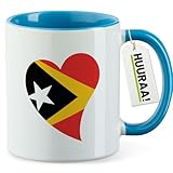 Huuraa Becher Osttimor Flagge Herz Geschenk 330ml Blau Osttimor Geschenkidee