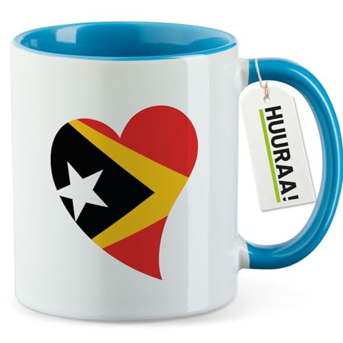 Huuraa Becher Osttimor Flagge Herz Geschenk 330ml Blau Osttimor Geschenkidee