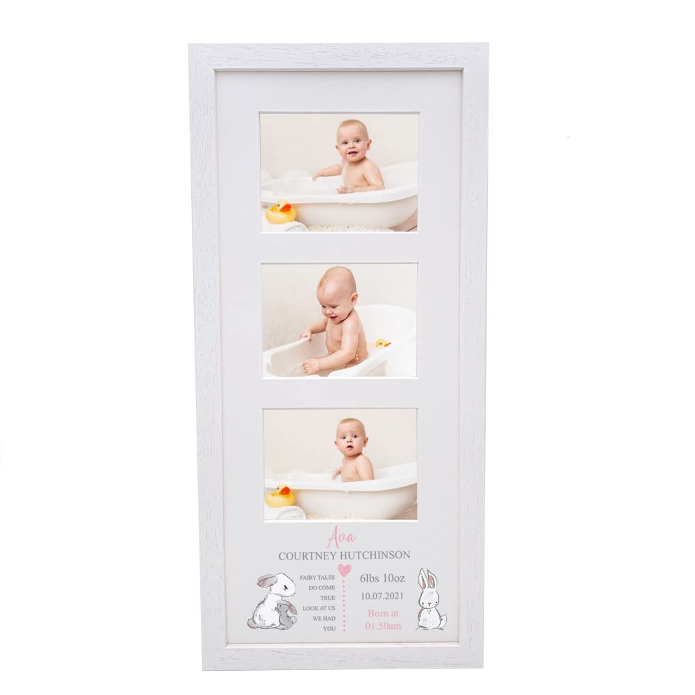 Personalised Baby Girl Photo Frame With Birth Details Multi Three Photos