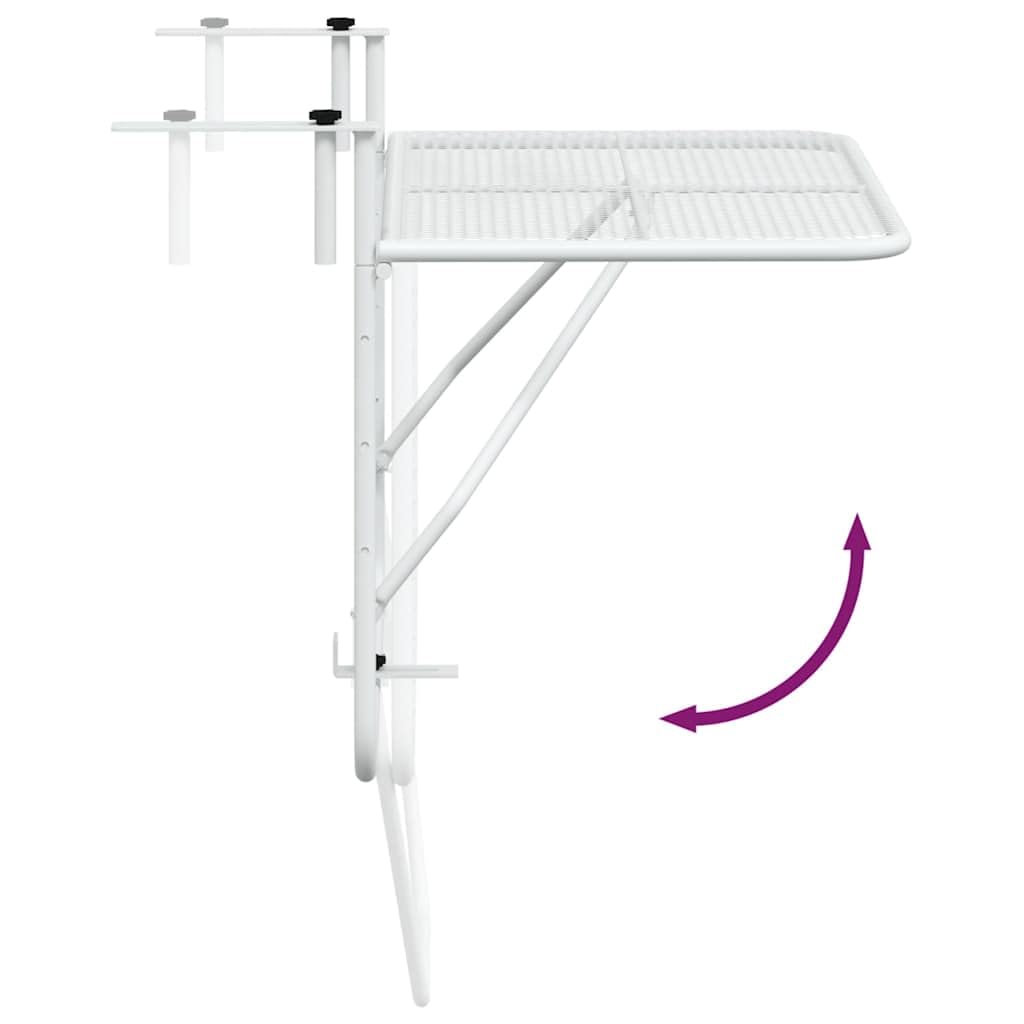 Balkontisch Klapptisch Weiß 60x40 cm aus Stahl - Stabiler Balkonhängetisch für Geländer und Terrasse - Platzsparender Beistelltisch und Klappbarer Außentisch