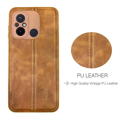 Image of A rtistque Premium Thread Leather Back Cover Case for Mi Redmi 12C / Poco C55 | Drop Protection | Smooth Grip | Raised Camera Edges - Brown