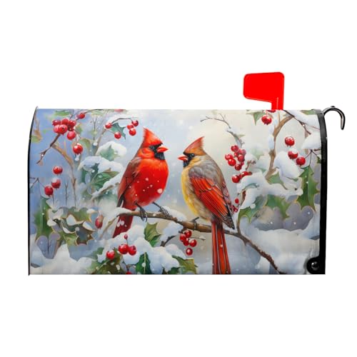Winter Cardinal Red Birds Magnetic Mailbox Cover Standard Size 18x21 Winter Snow Birds Mailbox Covers Winter Christmas Mailbox Wraps Post Letter Box Cover Maibox Wrap Outdoor Decoration for Home