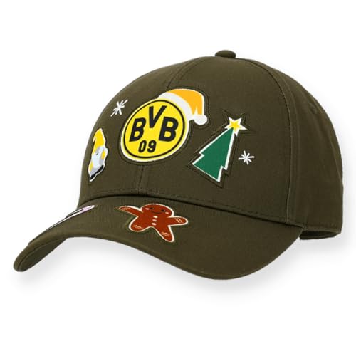 BVB Weihnachts-Cap, Dunkelgrün mit Festlichen Motiven, 100{ae8f5f32e7f277078949f85f9550e5feb85c32209bb0666aa77a68b1590d7c0e} Baumwolle, Verstellbarer Metallverschluss