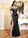 Miusol Women's Sexy Off Shoulder Sequin Lace Wedding Bridesmaid Party Long Dress (Large, Black)