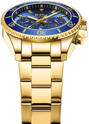 BIDEN Mens Watches Chronograph Gold Blue Stainless Steel Waterproof Date Analog Quartz Watch Business Casual Fashion Wrist Watches for Men - Image 5