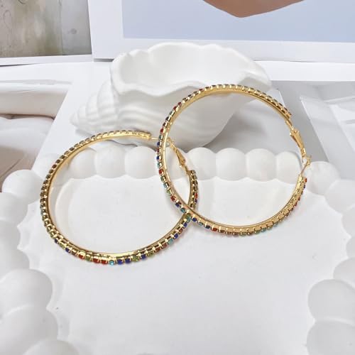 60mm Rhinestone Big Hoop Earrings for Women Hypoallergenic Large Cubic Zirconia Hoops Huggie Sparkly CZ Crystal Gold-Tone Plated Women's Loop Earring Fashion Classic Jewelry for Party Dance (Colorful) by OIDIMS - Image 5