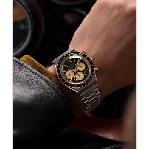 Image of TIMEX Q Diver Inspired Analog Black Round Dial & Two-Tone Stainless Steel Bracelet Band Water Resistant Men's Wrist Watch - TWEG26404