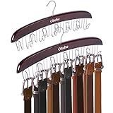 Belt Hanger Organizer for Closet: Ohuhu 2 Pack 12 Hooks Max 36 Belts Tie Rack Wooden Belt Holder for Storage 360 Degree Rotating Space Saver Organizer for Men Women Belt Tie Scarf Accessories-Walnut