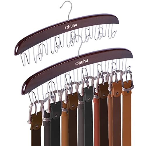 Ohuhu Belt Hanger 2-Pack 12 Hooks Wooden 360° Rotating Closet Organizer