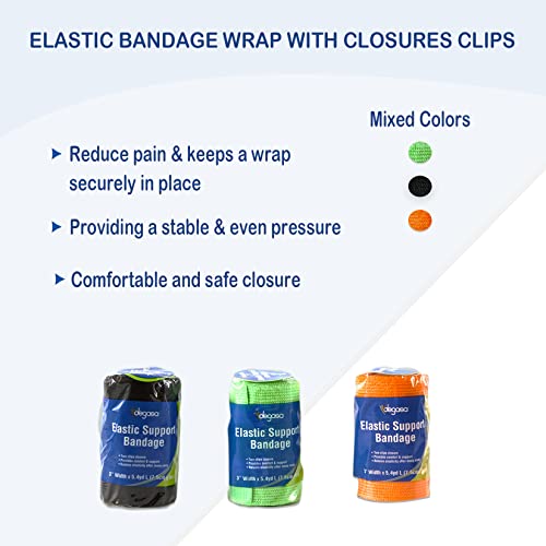 Degasa Elastic Bandage Wrap With Closures Clips, Mixed Colors Comfortable Design, Support For Ankle, Knee Claves Wrist Arm Leg Sprains First Aid Compression Roll 3” W X 5.4 Yds L #TOP3