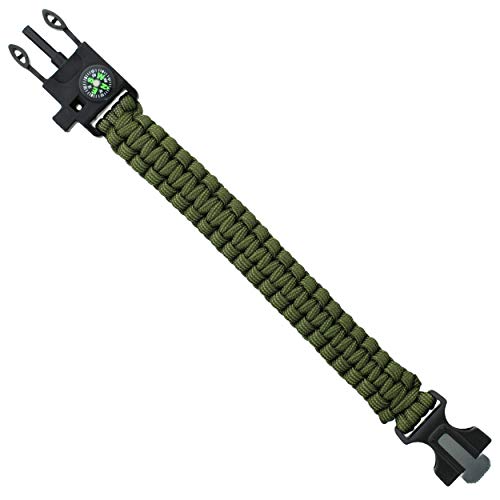 Sds Survival Paracord Bracelet - Green Emergency Whistle Hiking Compass Camping Fire Starter Kit Tactical Bracelet #TOP5