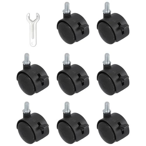 PATIKIL Office Chair Wheels Replacement 1.5, 8 Pcs Nylon Heavy Duty Office Furniture Casters Wheels with Wrench Universal Wheel for Hardwood Floor Carpet, Black(Screw Stem with Brake)
