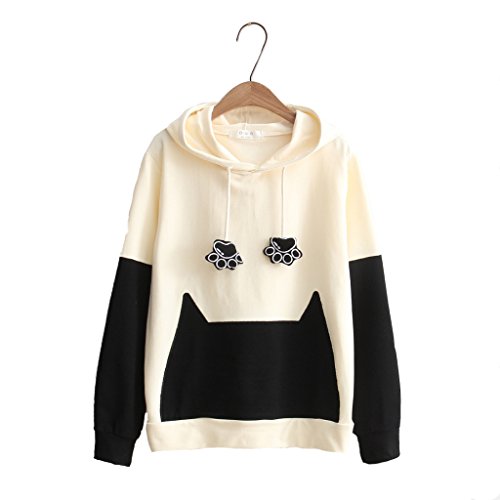 Aza Boutique Girl's New Cute Cat Paw Style Hoodie with cat ear, Cream/Black, One Size