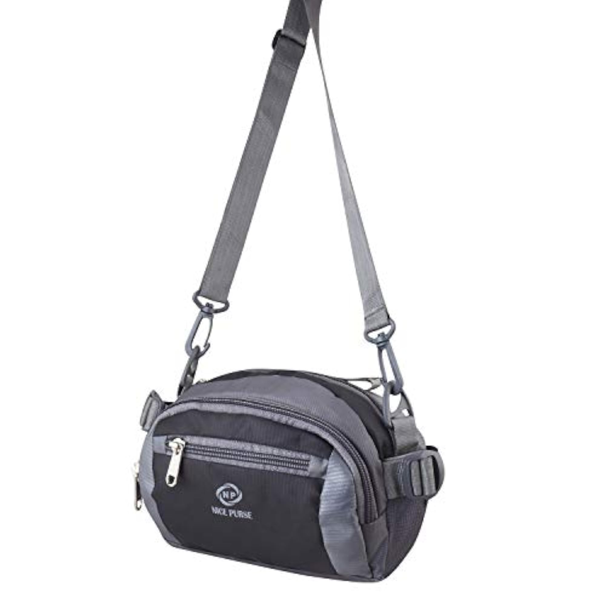 Men's Adjustable Strap Black/Grey Polyester Waist Bag