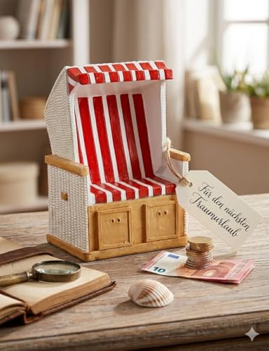 TopShop24You Strandkorb Spardose – Maritimes Design – Urlaubskasse & Reisekasse Sparbox – Geldgeschenk für Urlaub & Meer Fans – 11,5 cm (Blau)