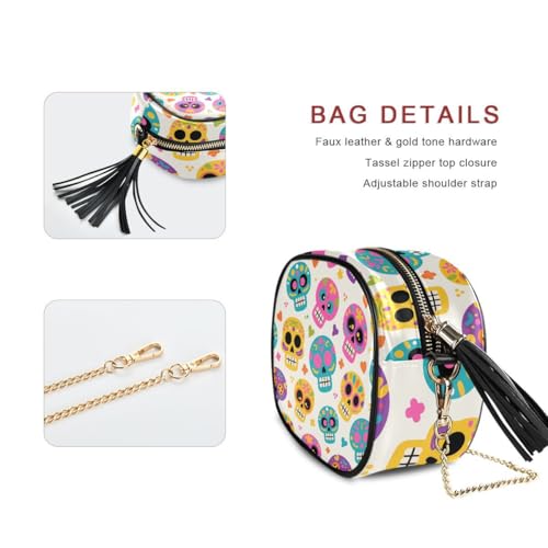 ALAZA Women's Skull Light Yellow Background Pattern PU Leather Crossbody Bag Shoulder Purse with Tassel2