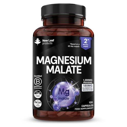 Magnesium Supplements 1200mg - Pure Magnesium Malate Capsules - Bones & Sleep Support - High Absorption Elemental - Vegan High Strength - 2 Months Supply