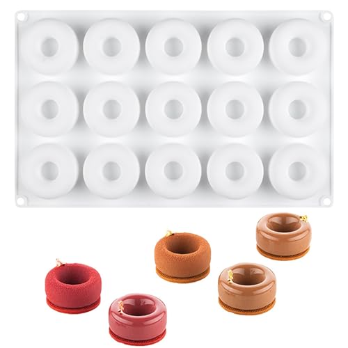OCPO KITCHEN Silicone Doughnut Moulds, Silicone Doughnut Baking Mould Non-Stick Food Grade Silicone Baking Moulds for Sweets, Muffins, Chocolate, Jelly, Ice Cubes (15 Cavities)