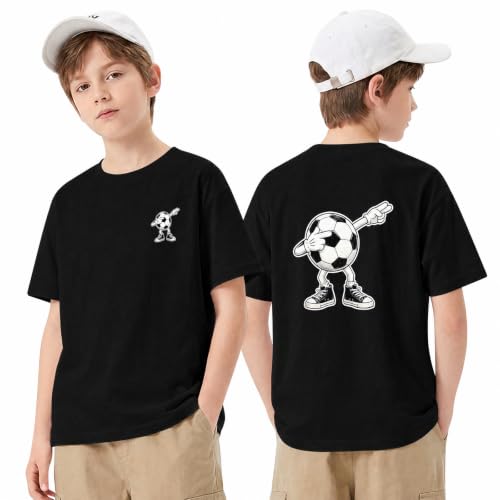 Cozople Boys T-Shirts Dabbing Soccer Graphic Shirts, Black Tee, 9-10Y