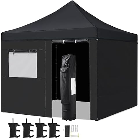 Yaheetech 10 x 10 Pop Up Commercial Canopy Tent with 4 Removable Sidewalls, Sandbags, Stakes & Ropes, Waterproof Instant Canopies for Wedding Party Commercial Event Pavilion, Black Cover
