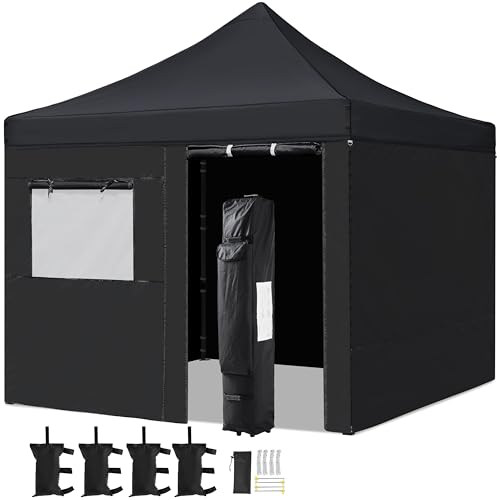 Yaheetech 10x10 Pop Up Commercial Canopy Tent with 4 Removable Sidewalls, Sandbags, Stakes & Ropes, Waterproof Instant Canopies for Wedding Party Commercial Event Pavilion, Black