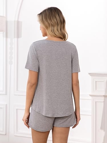 Image of MOYEE Womens Pajama Sets Soft Short Sleeve Shirt and Shorts 2 Pieces Lounge Outfit Sets with Pockets