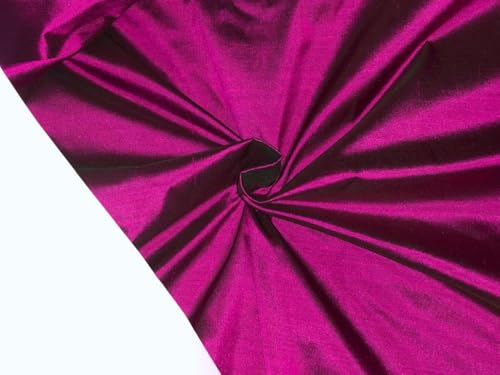 Tissu Dupion en soie rose vif noir 137cm DUP403 pour couture de robe