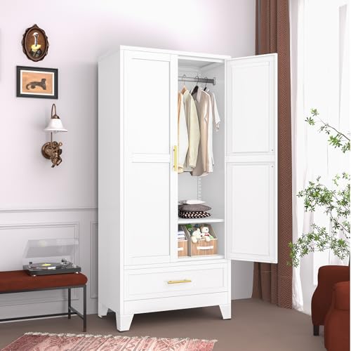 image for AUEYTVR Metal Armoire Wardrobe Closet with Drawers,Storage Cabinet wit
