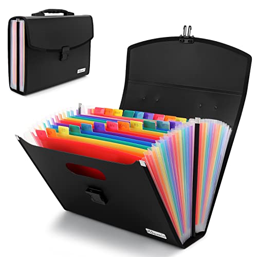 Uquelic- Pasta de arquivo expansível com 26 bolsos - Accordion Savor Document Organizer Folio com fi