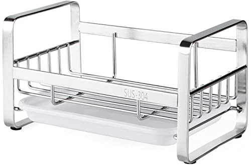 HULISEN-Kitchen-Sink-Sponge-Holder-304-Stainless-Steel-Kitchen-Soap-Dispenser-Caddy-Organizer-Countertop-Soap-Dish-Rack-Drainer-with-Removable-Drain-Tray-not-Including-Dispenser-and-Brush