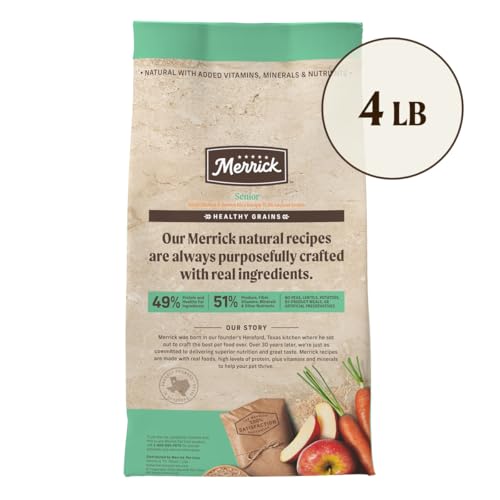 Merrick Healthy Grains Premium Dry Dog Food, Wholesome and Natural Dry Chicken Kibble, Senior Recipe - 4.0 lb. Bag
