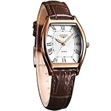Zunpai, orologio da donna analogico al quarzo, cinturino in pelle, numeri romani, scala alla moda, cassa tonneau, facile da leggere, da donna, regalo di compleanno per donne, Rosso-bianco, Casual