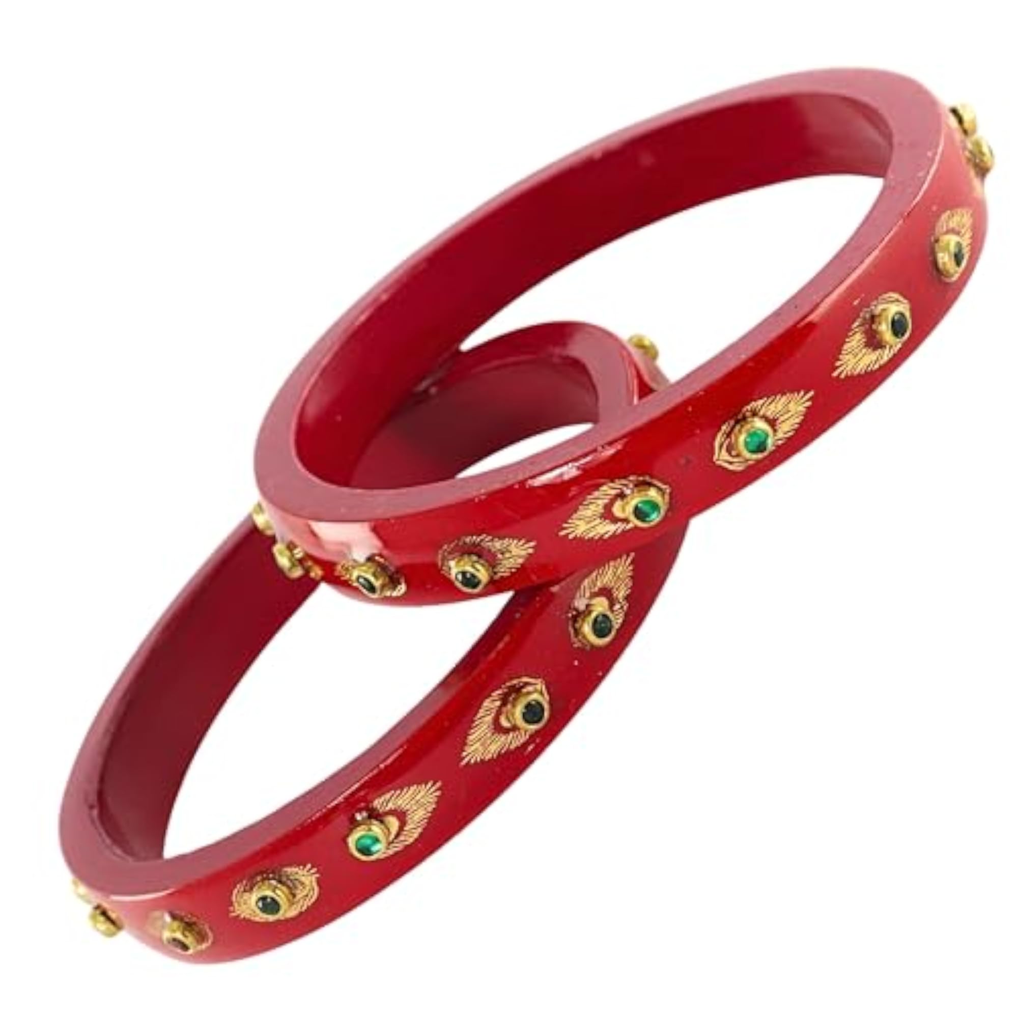 Lac Kada Set with Zircon Gemstone & Printed Morpankhi, Elegant Bangles