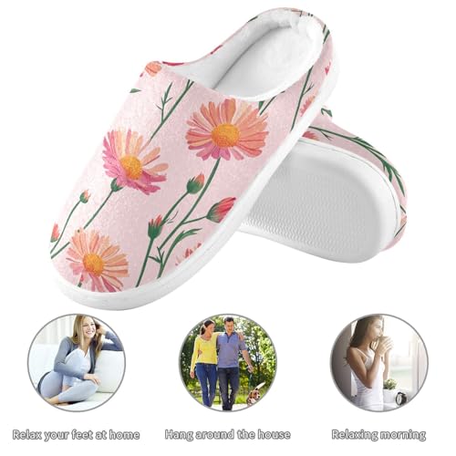 JUNZAN Cute Calendula Pink Mens Home Cotton Slipper Non Skid Memory Foam Guest Slippers for Indoor Birthday Presents 6-73