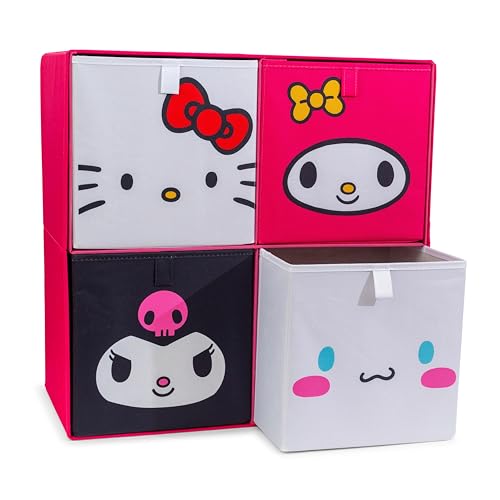 Image of Ukonic Sanrio Hello Kitty and Friends 11-Inch Fabric Storage Bins, Set of 4 | Cube Organizers For Cabinet, Closet
