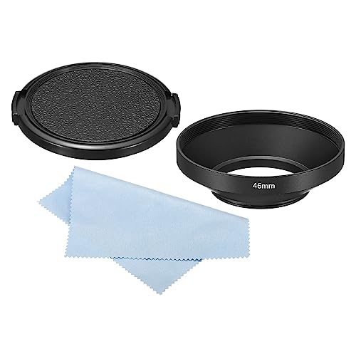 Parasol para lente PATIKIL de 46 mm, superficie mate y diseño antirreflejos interior, incluye tapa y paño de limpieza, color negro, compatible con Nikon, Fujifilm, Pentax y Leica miniatura 1