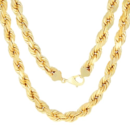 Nuragold 10k Real Yellow Gold 10mm Rope Chain Necklace