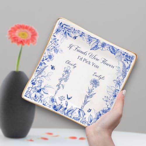 VWCSDSCS Just a Girl Who Loves Books Plateau à bijoux personnalisé en céramique Motif floral bleu pour table de chevet pour les amateurs de livres, lecteurs et bibliophiles – vue 4