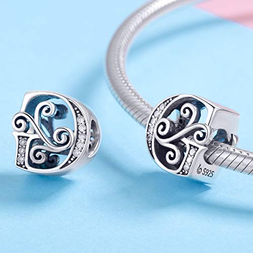 Image of Eternalll Jewellery - Spacer Beads Authentic 925 Sterling Silver Charms Vintage A-Z Letter Alphabet Charms for Bead Bracelets Women Charm Diy Jewelry