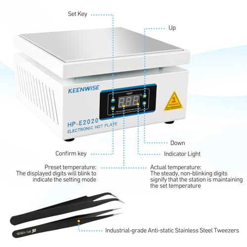 Image of 110V 1080W Soldering Hot Plate, Electric Hot Plate, LED Microcomputer Electric Preheat Soldering Station Welder Hot Plate Rework Heater Lab 200X200mm (7.87 * 7.87in) Plate