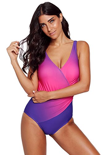 Maiô feminino Evaless sexy com estampa acolchoada e monoquíni, Purple Blue, XX-Large