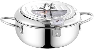 Eawfgtuw Olla freidora de acero inoxidable 304 de 2,2 L/3,2 L, olla tempura con tapa, con control de temperatura, escurridor de goteo de aceite para pollo frito, camarones, para patatas fritas