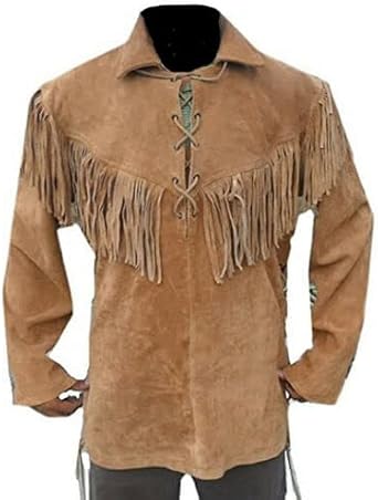 Mens Western Cowboy Suede Leather Shirt Native American with Fringes