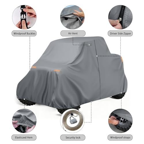 Image of Waterproof UTV Cover Compatible with Polaris RZR 2 Seaters Performance, 6 Layers All Weather Cover with Air Vents, Door Zipper and Windproof Buckles and Bands for Rain Snow Dust Protection