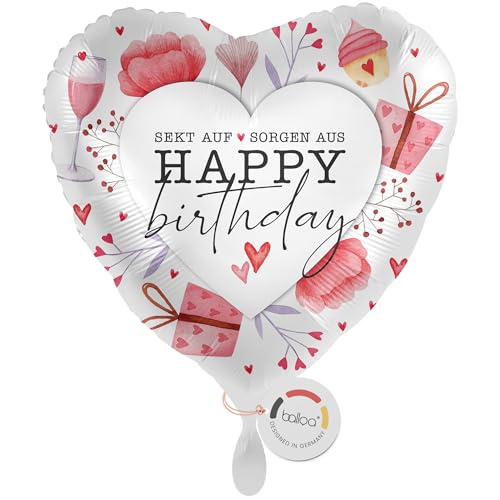 balloa Palloncino XXL spumante sulle preoccupazioni, palloncino a forma di cuore, per compleanno, palloncino con bicchiere da spumante, decorazione per feste, donne, amiche, idea di compleanno, 53 cm