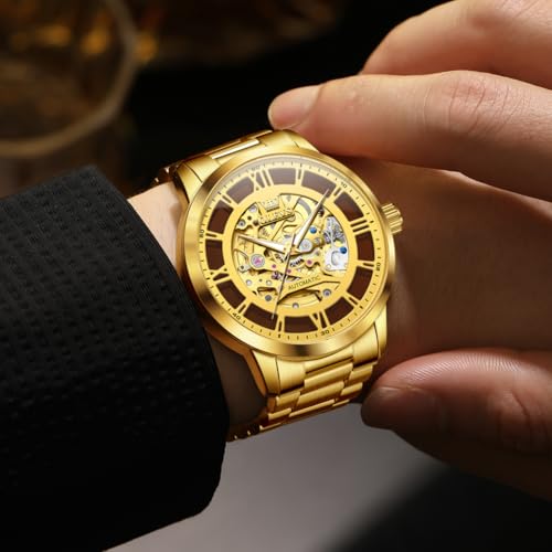Image of OLEVS Mens Automatic Watch Skeleton Diamond Luxury Mechanical Self Winding Dress Wrist Watch Waterproof Luminous